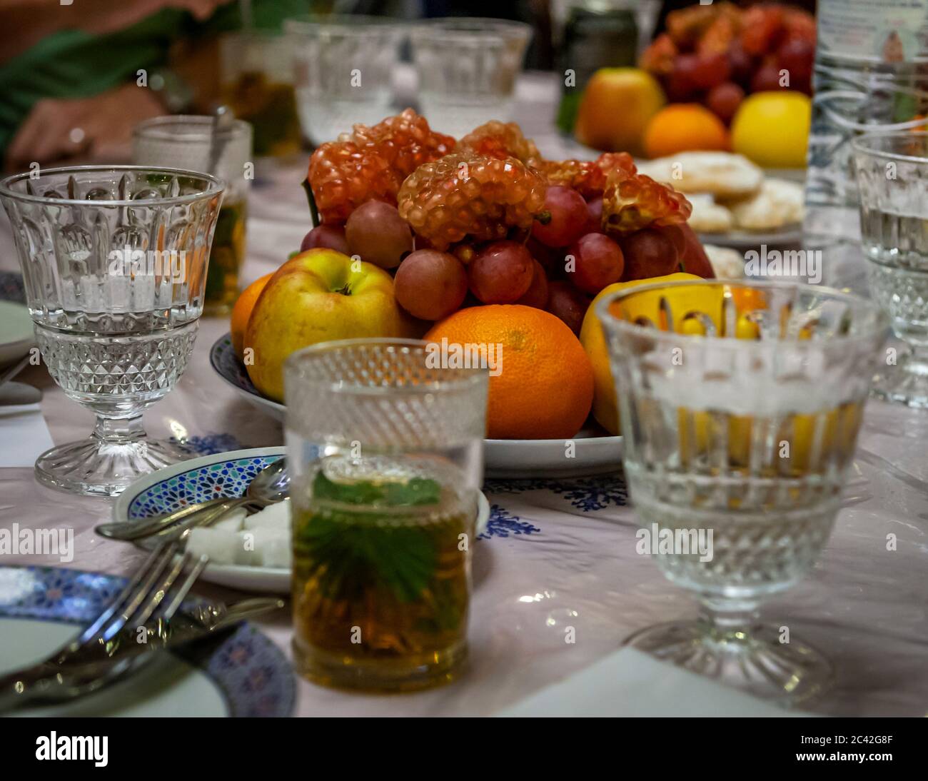 Richly laid table in Morocco Stock Photo
