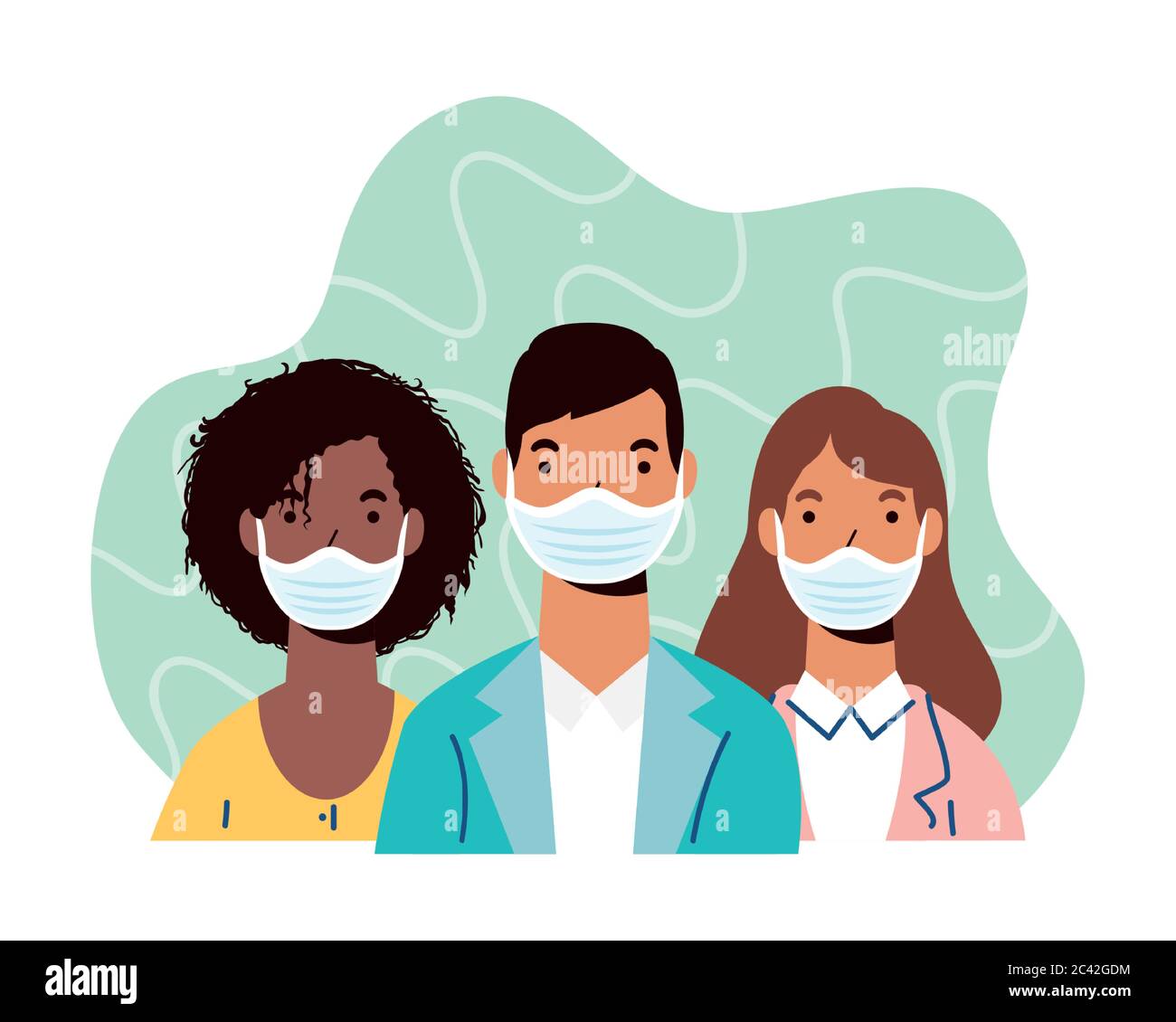 group of diversity people wearing medical masks characters vector ...