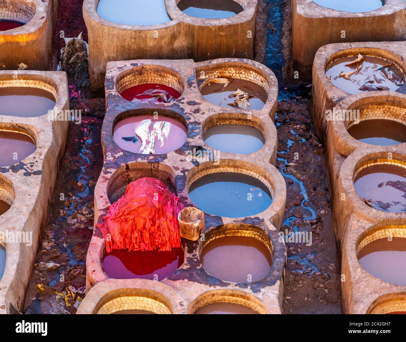 Tanners and Leather Producers in Fés, Chouara, Morocco Stock Photo