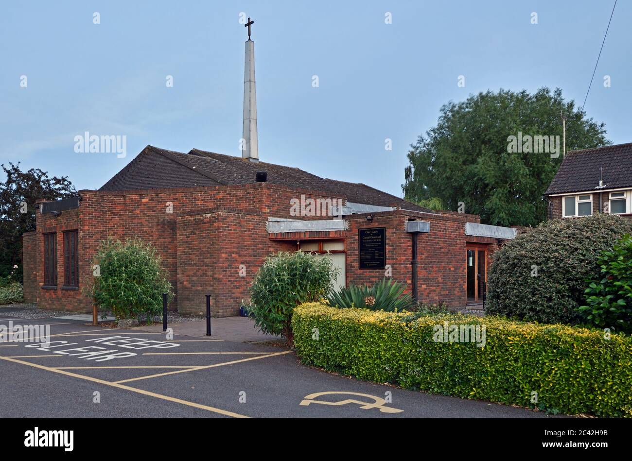 Our Lady of Good Counsel.  The Catholic church, which was opened in 1972, is at the London Road, Wickford, Essex and is in the Diocese of Brentwood. Stock Photo