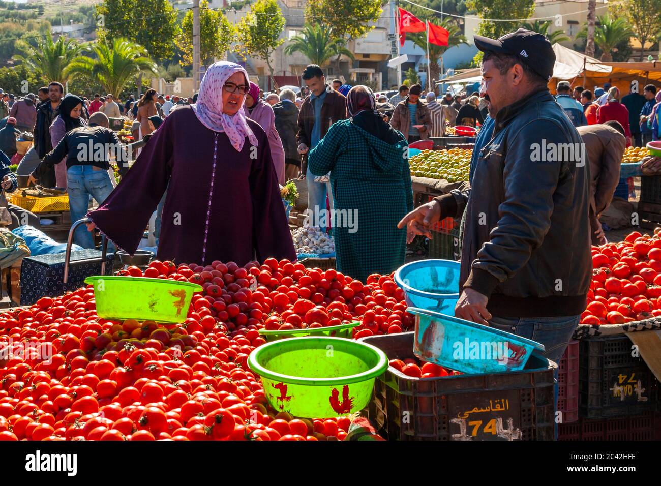 Impressions of Morocco: Tomatoes in the vegetable market Stock Photo
