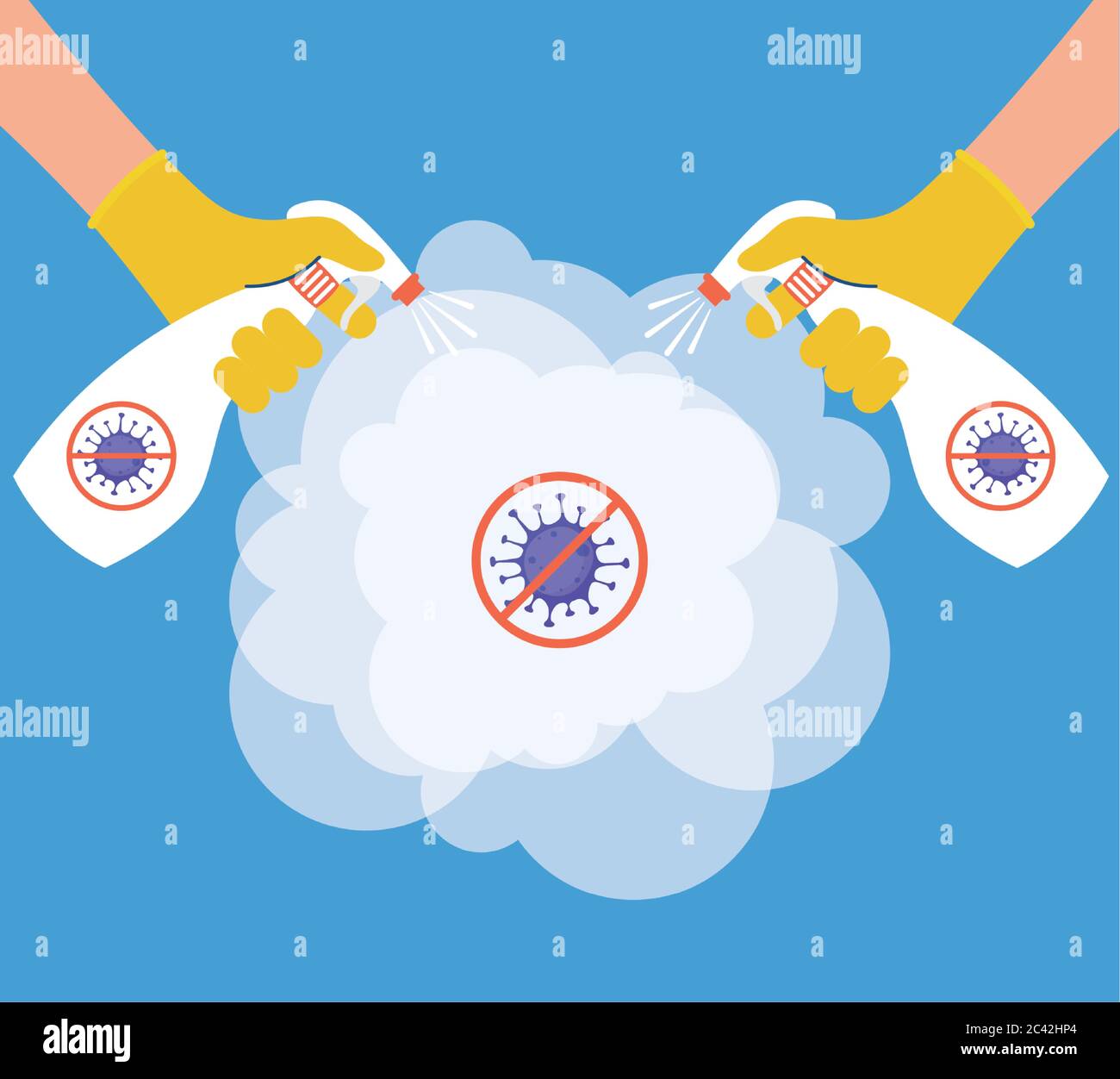 hands human using disinfectant spray bottles for covid19 vector