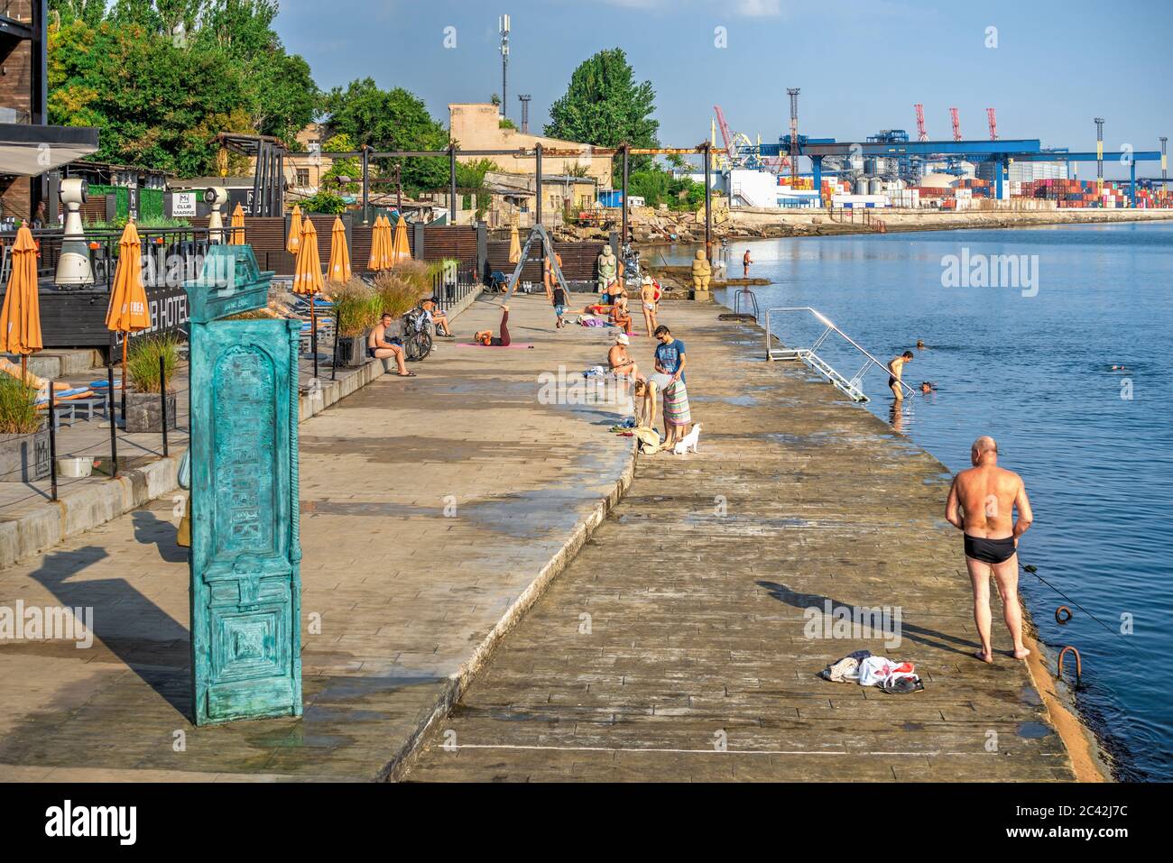 Odessa, Ukraine 09.03.2019. Beach hotels, restaurants and entertainment on Langeron Beach in Odessa, Ukraine, on a sunny summer day Stock Photo