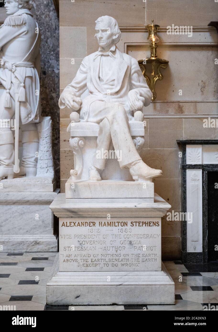 Washington, U.S. 23rd June, 2020. June 23, 2020 - Washington, DC, United States: Statue placed by the state of Georgia of Alexander Hamilton Stephens, vice president of the Confederate States, at the U.S. Capitol. (Photo by Michael Brochstein/Sipa USA) Credit: Sipa USA/Alamy Live News Stock Photo