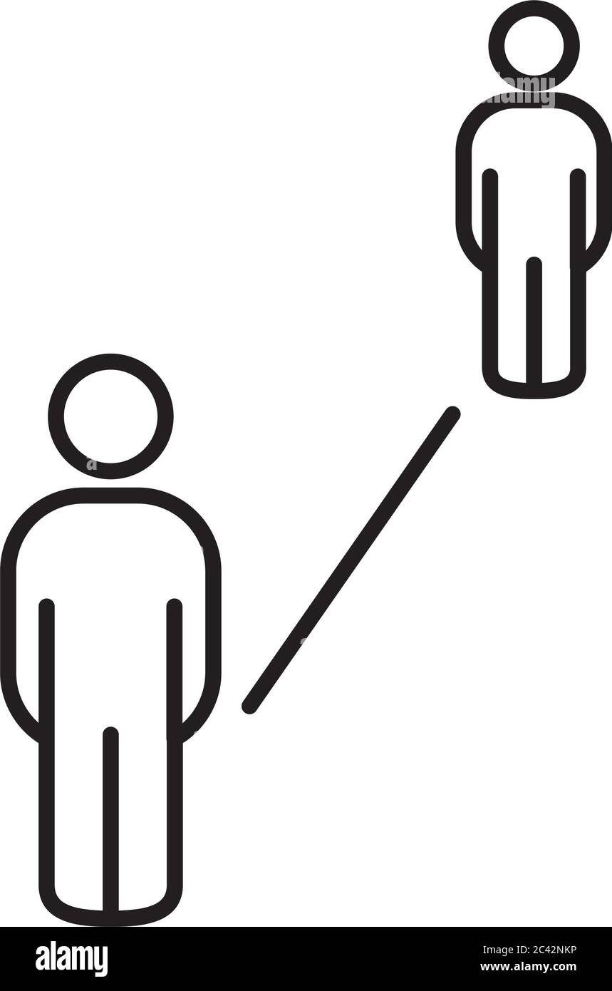 social distancing between two persons over white background, line style ...