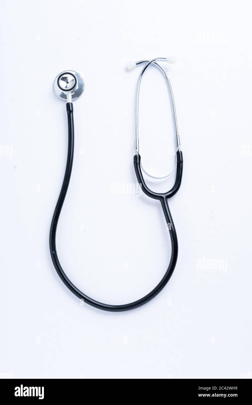 Black stethoscope isolated on white background Stock Photo