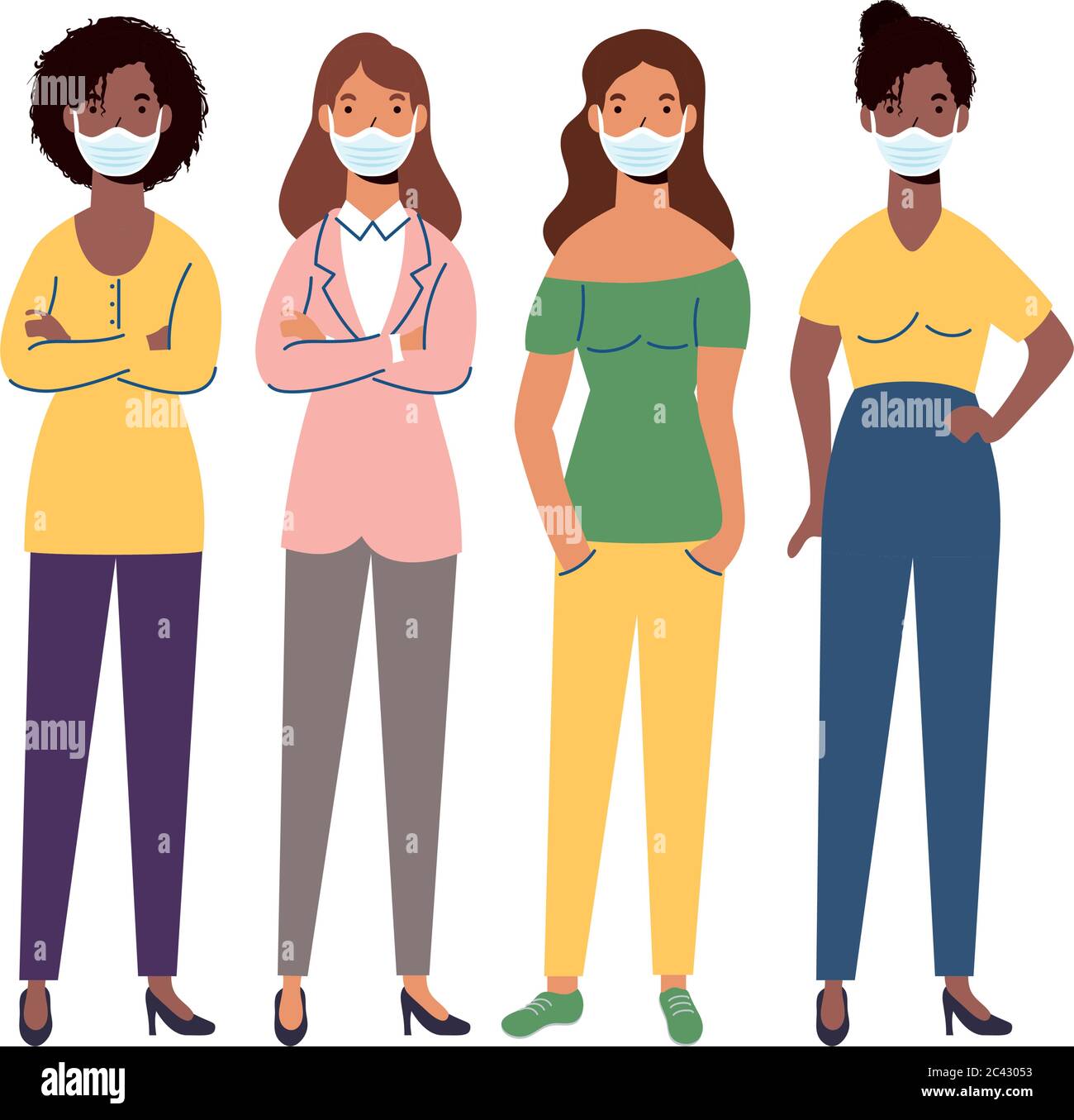 women with masks design of medical care and covid 19 virus theme Vector ...