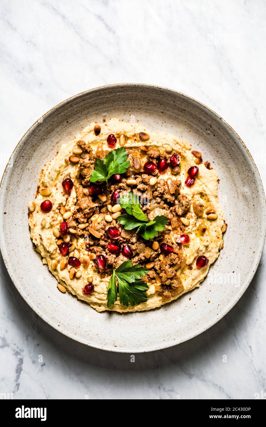 Hummus and Lamb Stock Photo