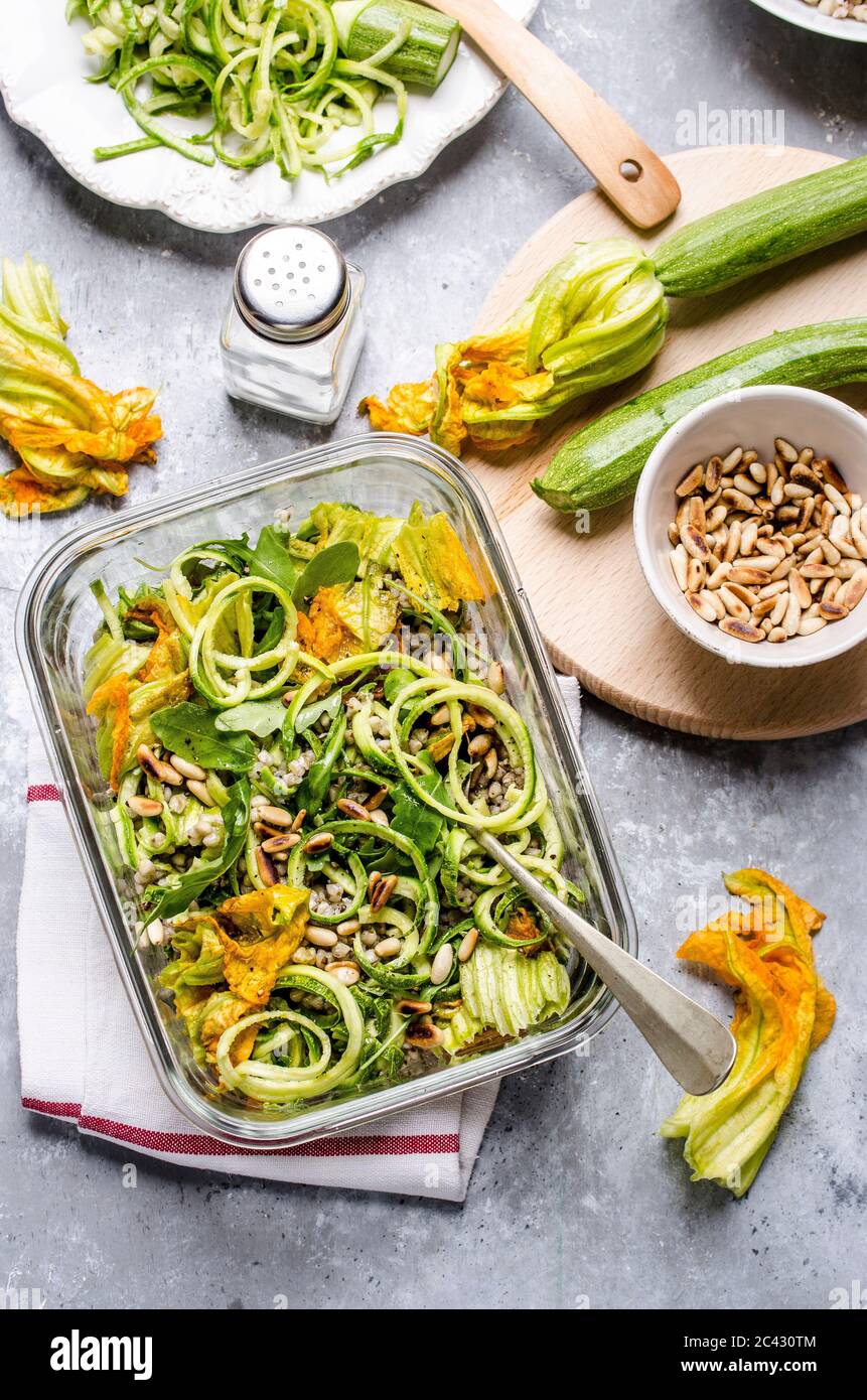Sandwich box with farro salad box with buckwheat and marinated zucchini salad Stock Photo Alamy