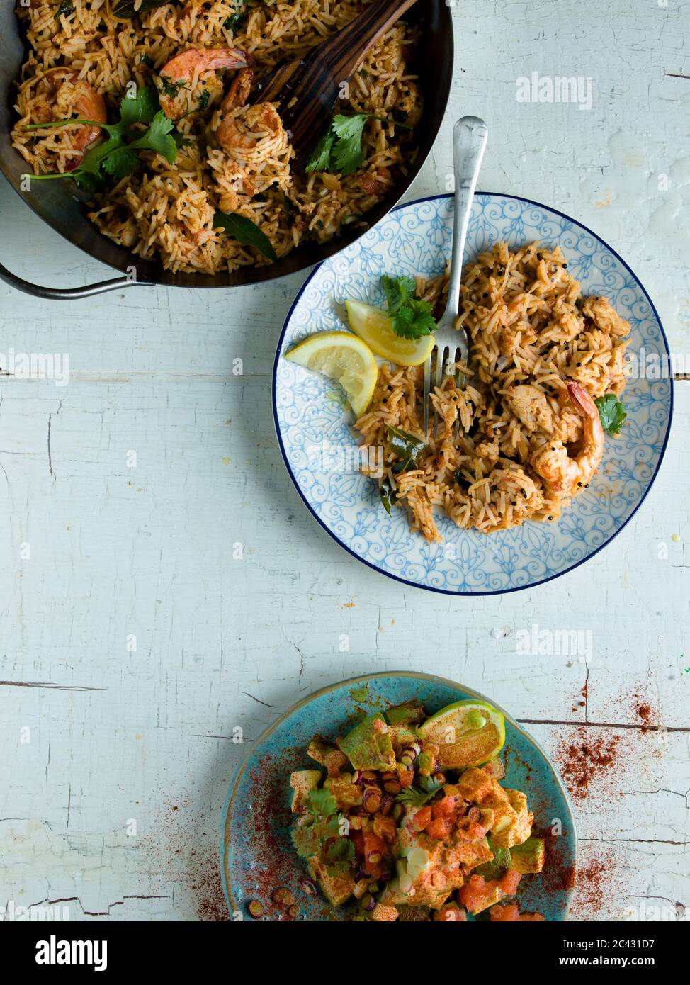 Spicy Rice with Prawns and fish Stock Photo Alamy