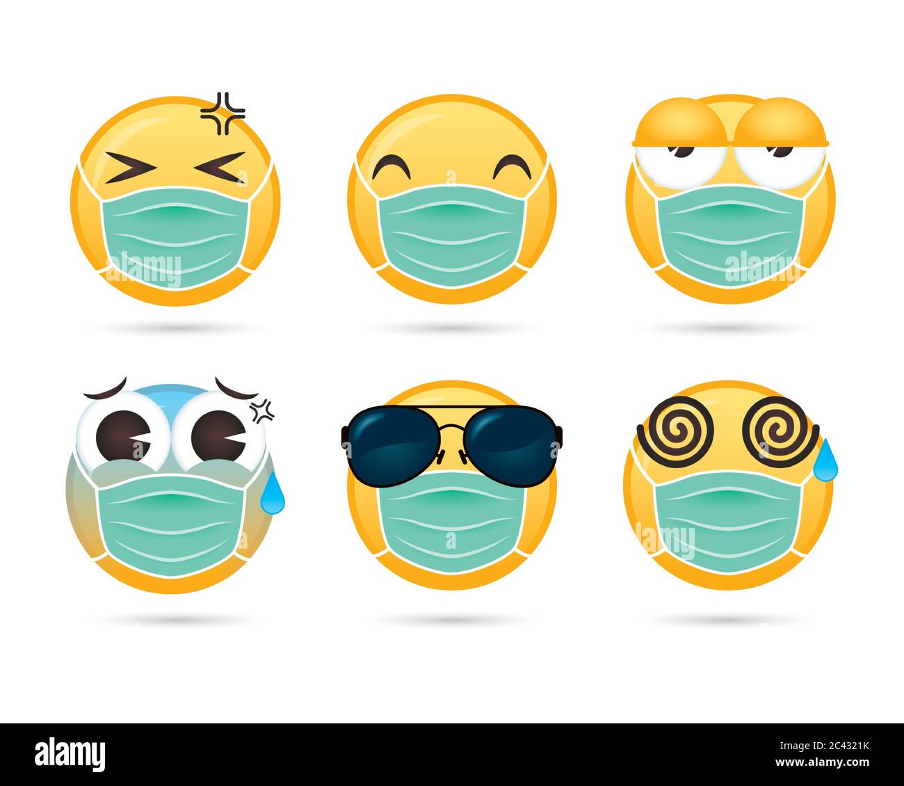 group of emojis faces using medical masks funny characters vector illustration design Stock Vector