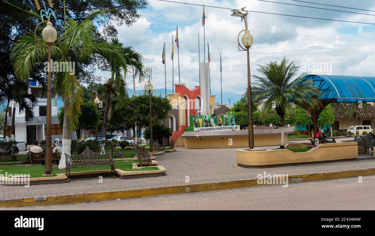 San Antonio de Macara, Loja / Ecuador - April 4 2019: View of the Altar a la Patria monument located in a park next to the church of Macara Stock Photo
