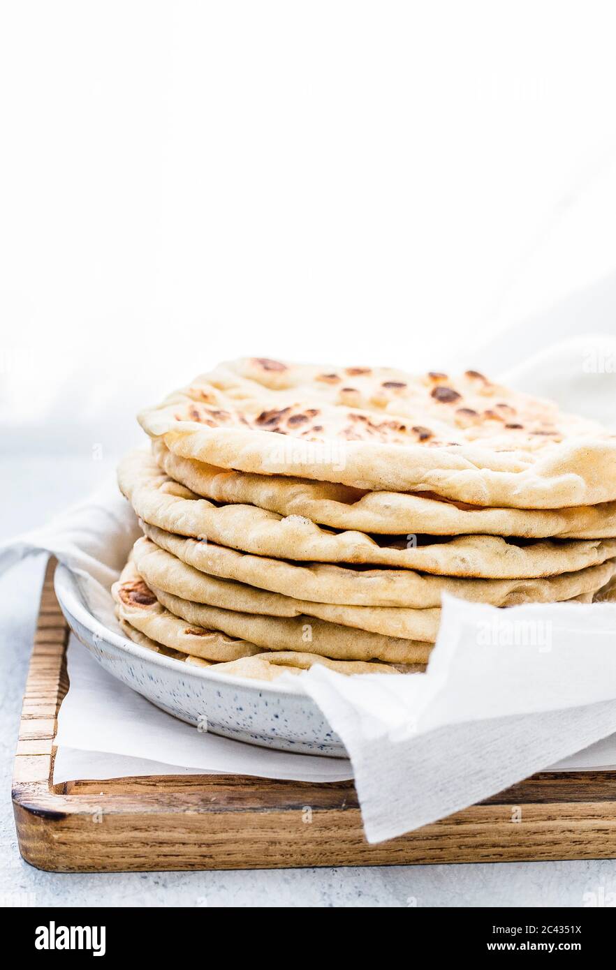 Stack of Six  Flatbreads on a plate Stock Photo