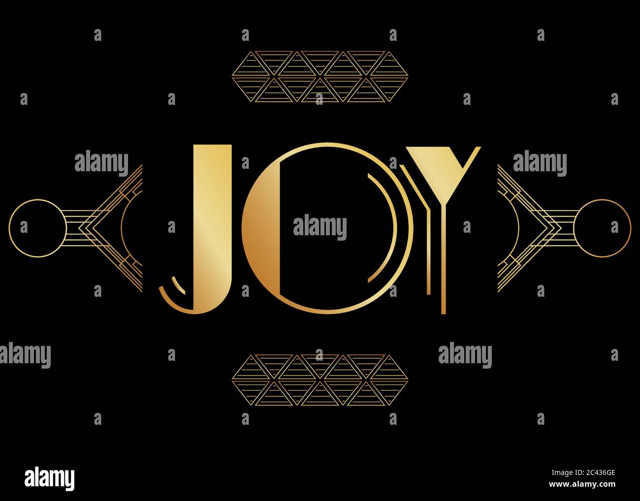 Art Deco Joy text. Decorative greeting card, sign with vintage letters. Stock Vector