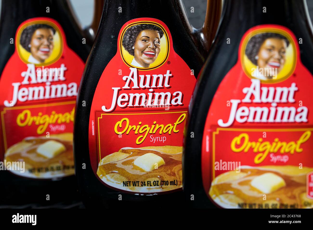 Bottles of Aunt Jemima Syrup. Stock Photo