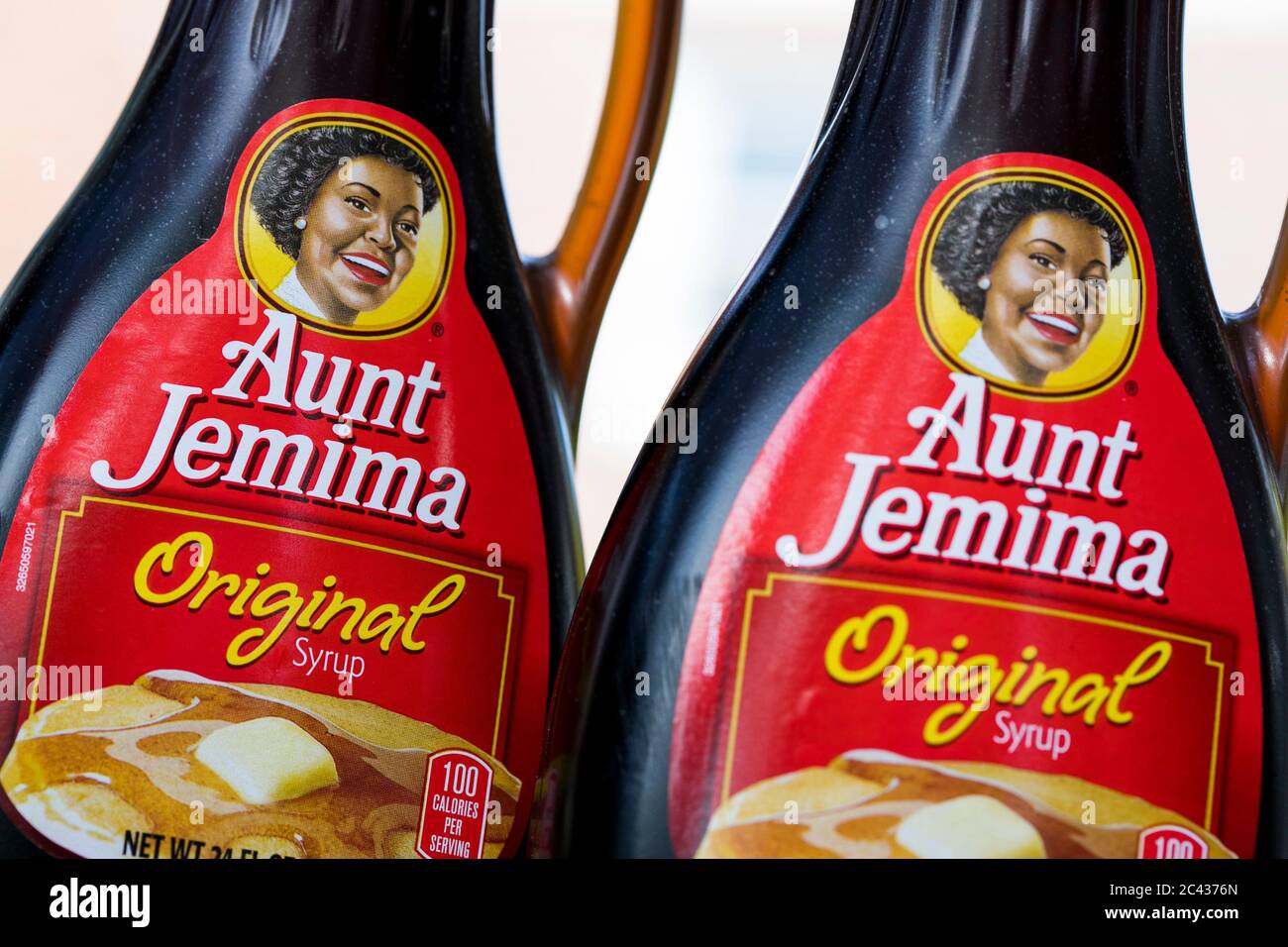 Bottles of Aunt Jemima Syrup. Stock Photo
