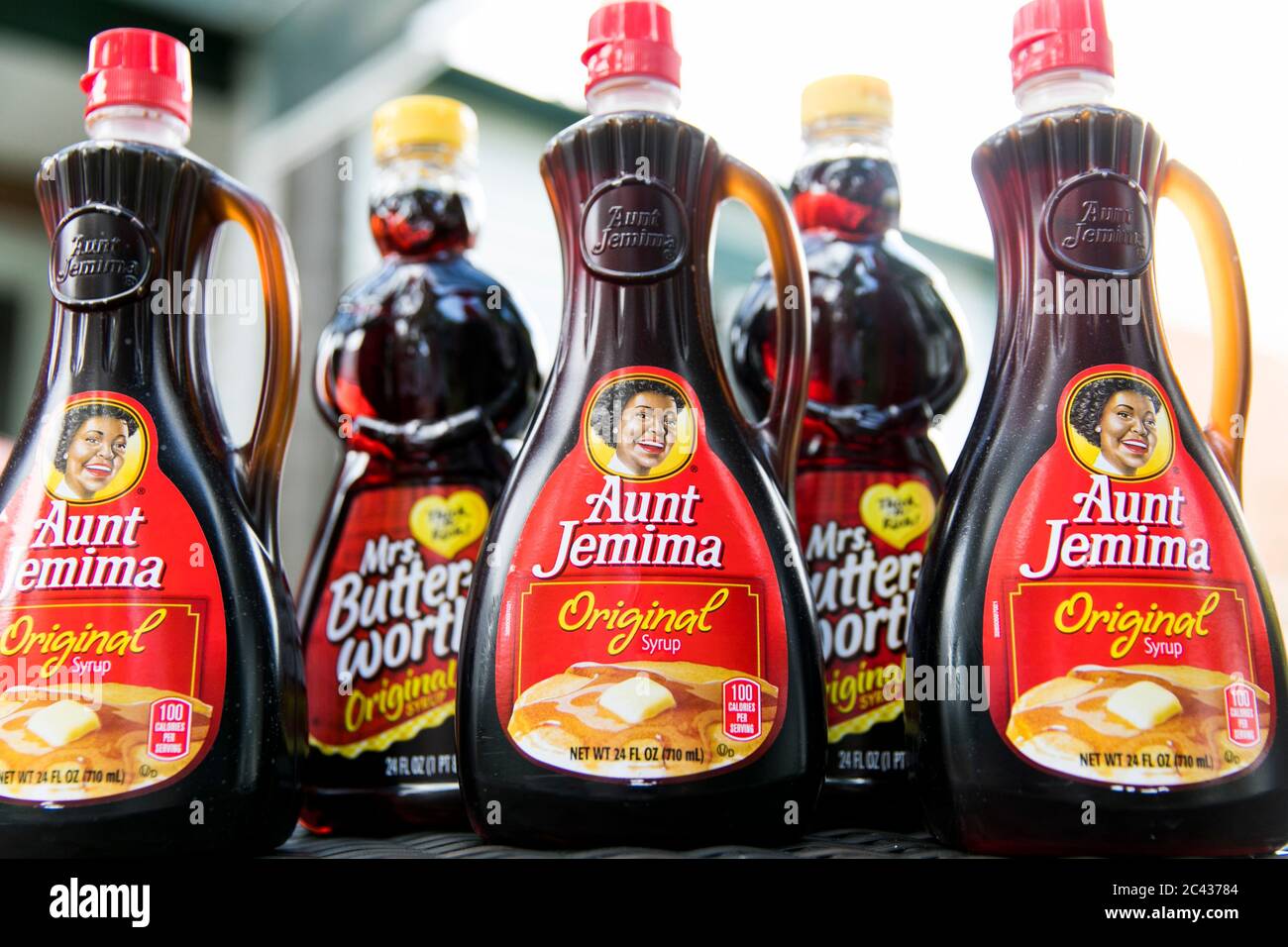 Bottles of Aunt Jemima and Mrs. Butterworth's syrup Stock Photo Alamy