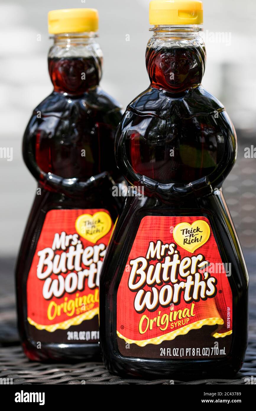 Bottles of Mrs. Butterworth's syrup. Stock Photo