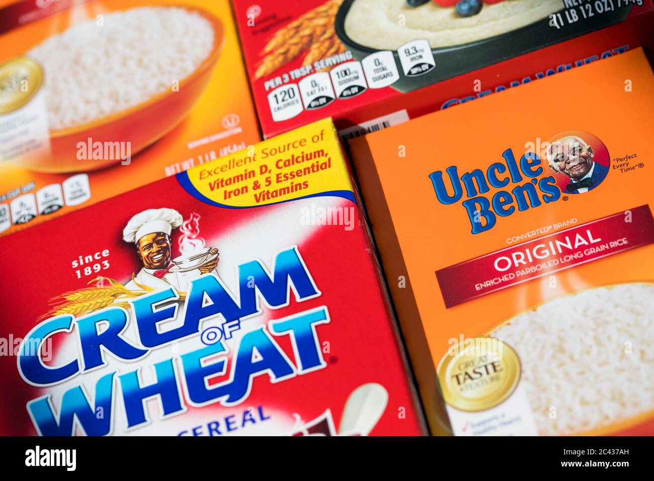 Boxes of Uncle Ben's and Cream of Wheat products. Stock Photo