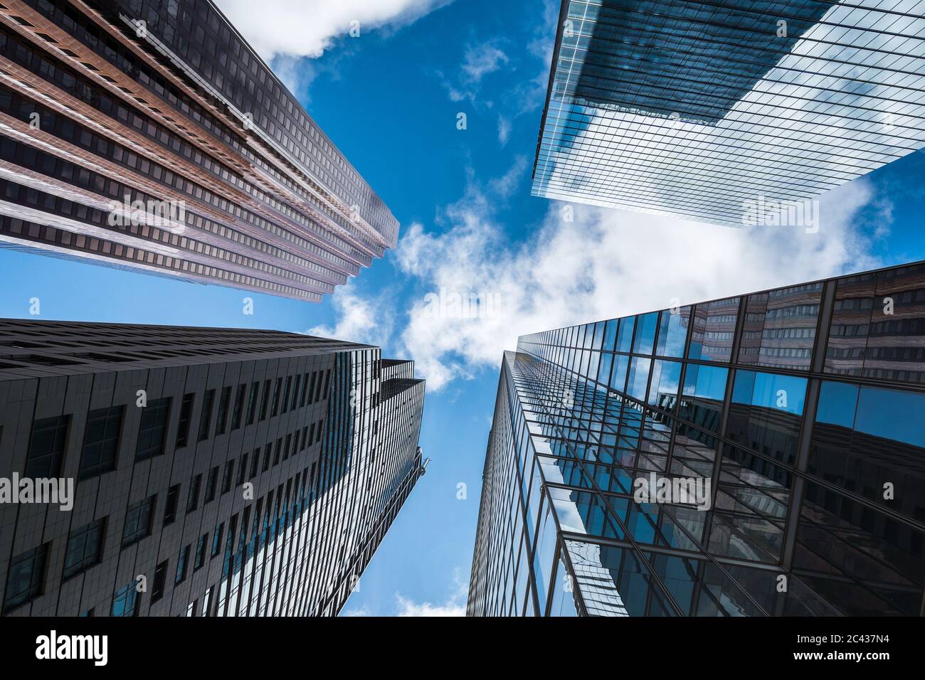 Business and finance concept, looking up at modern office building architecture in the financial district of Toronto, Ontario, Canada. Stock Photo