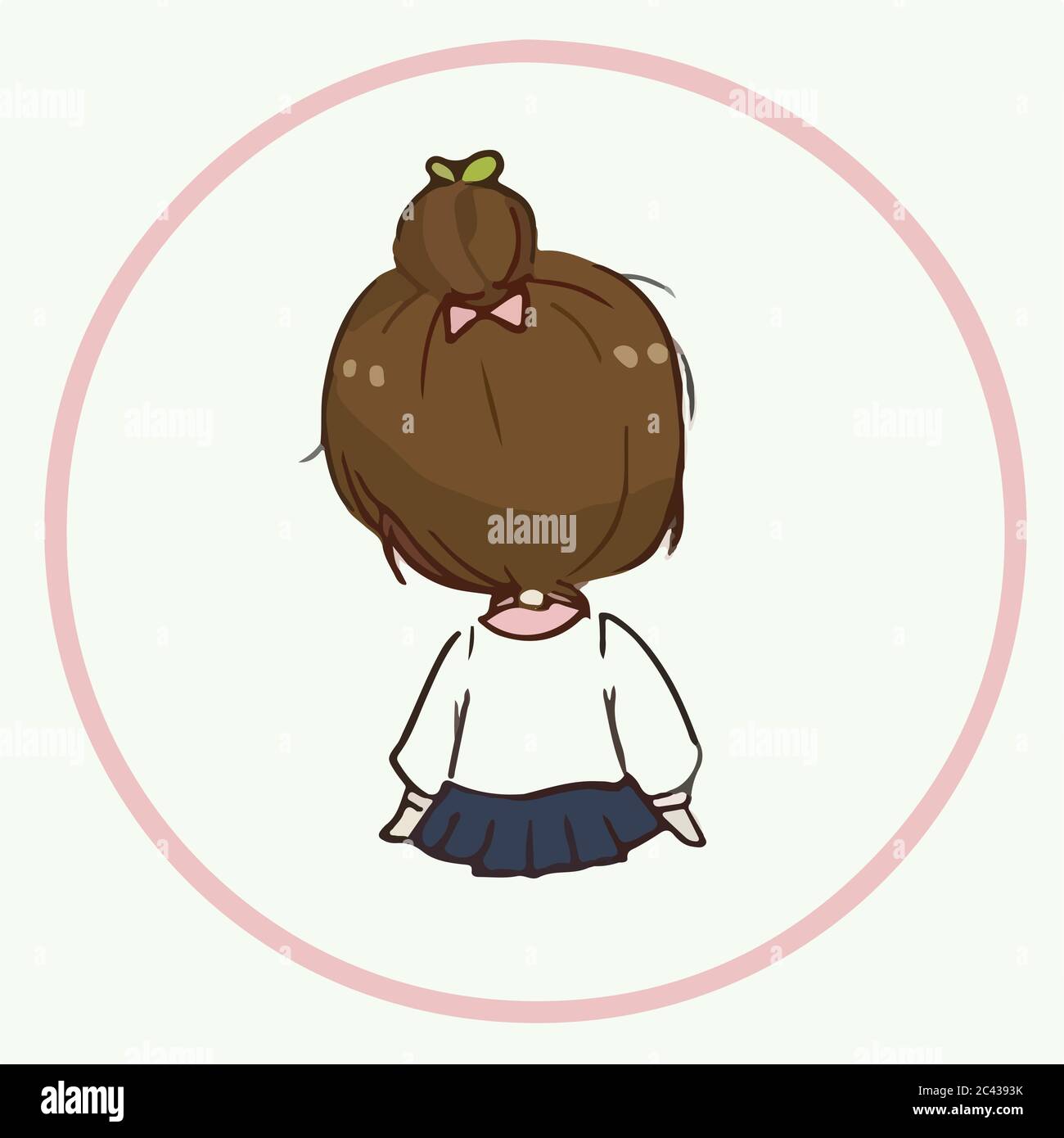 Cute little girl back side site character vector illustration ...