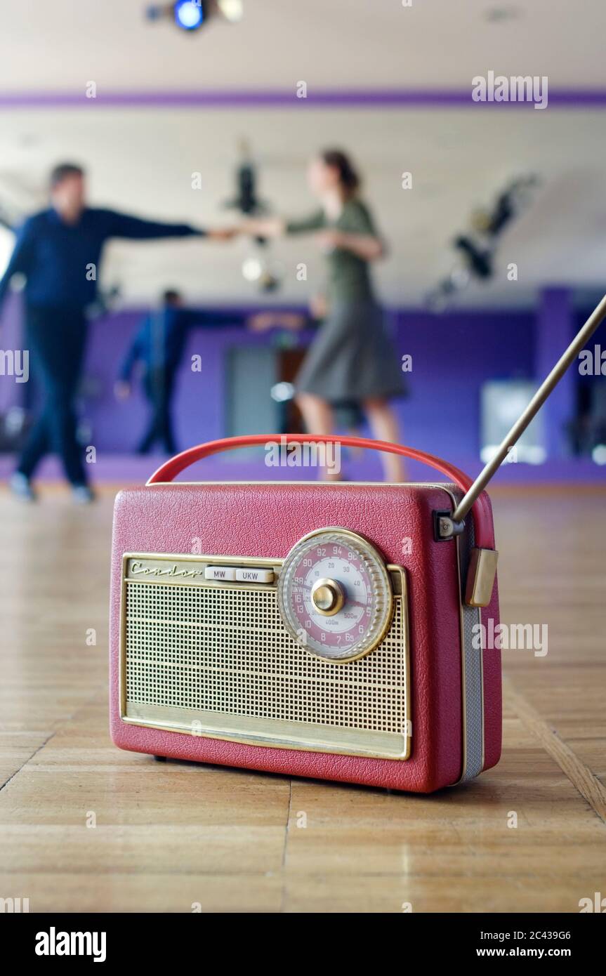 Old-fashioned radio on the floor of a dance room - music - nostalgia Stock  Photo - Alamy