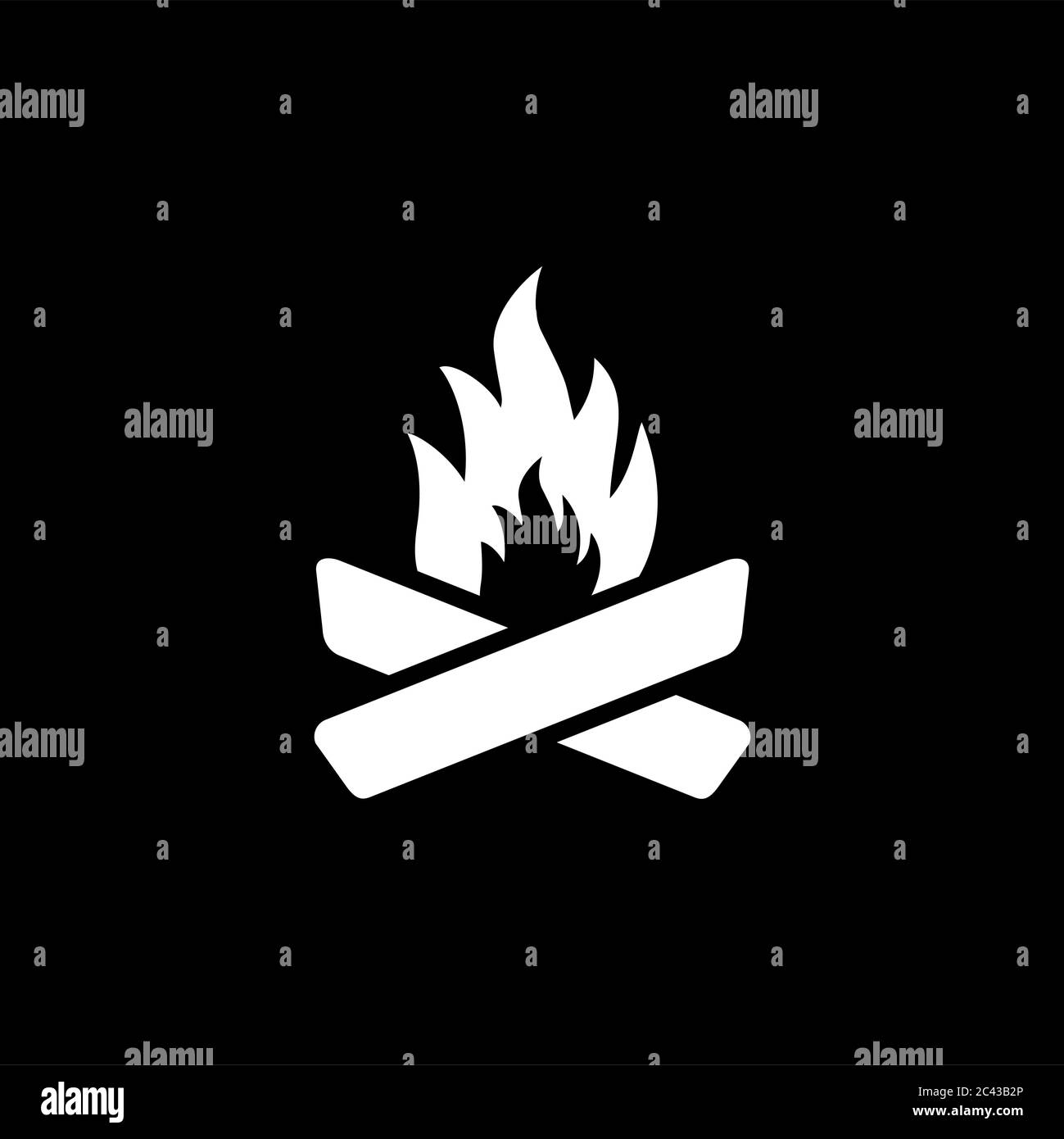 Camp Fire Icon On Black Background. Black Flat Style Vector ...