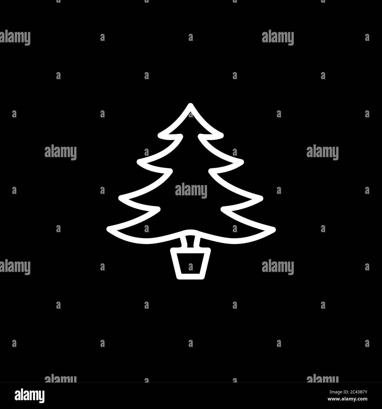 Christmas Tree Line Icon On Black Background. Black Flat Style Vector ...