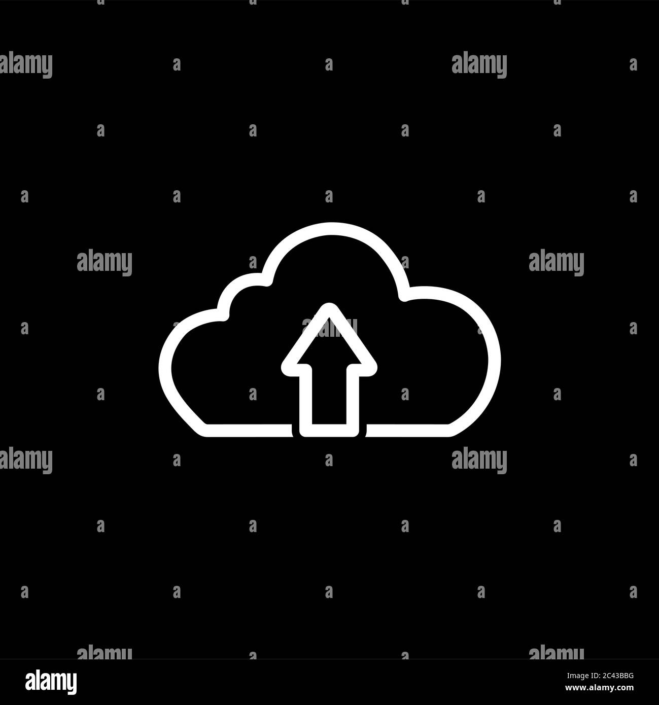 Cloud Upload Line Icon On Black Background. Black Flat Style Vector ...