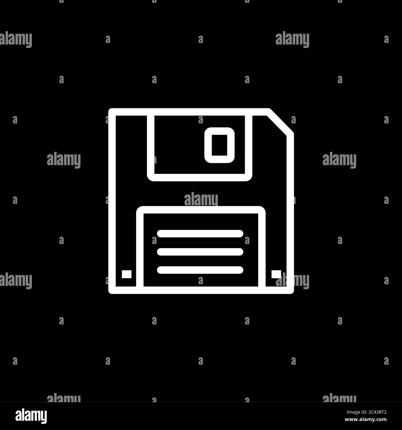 Floppy Disc Line Icon On Black Background. Black Flat Style Vector