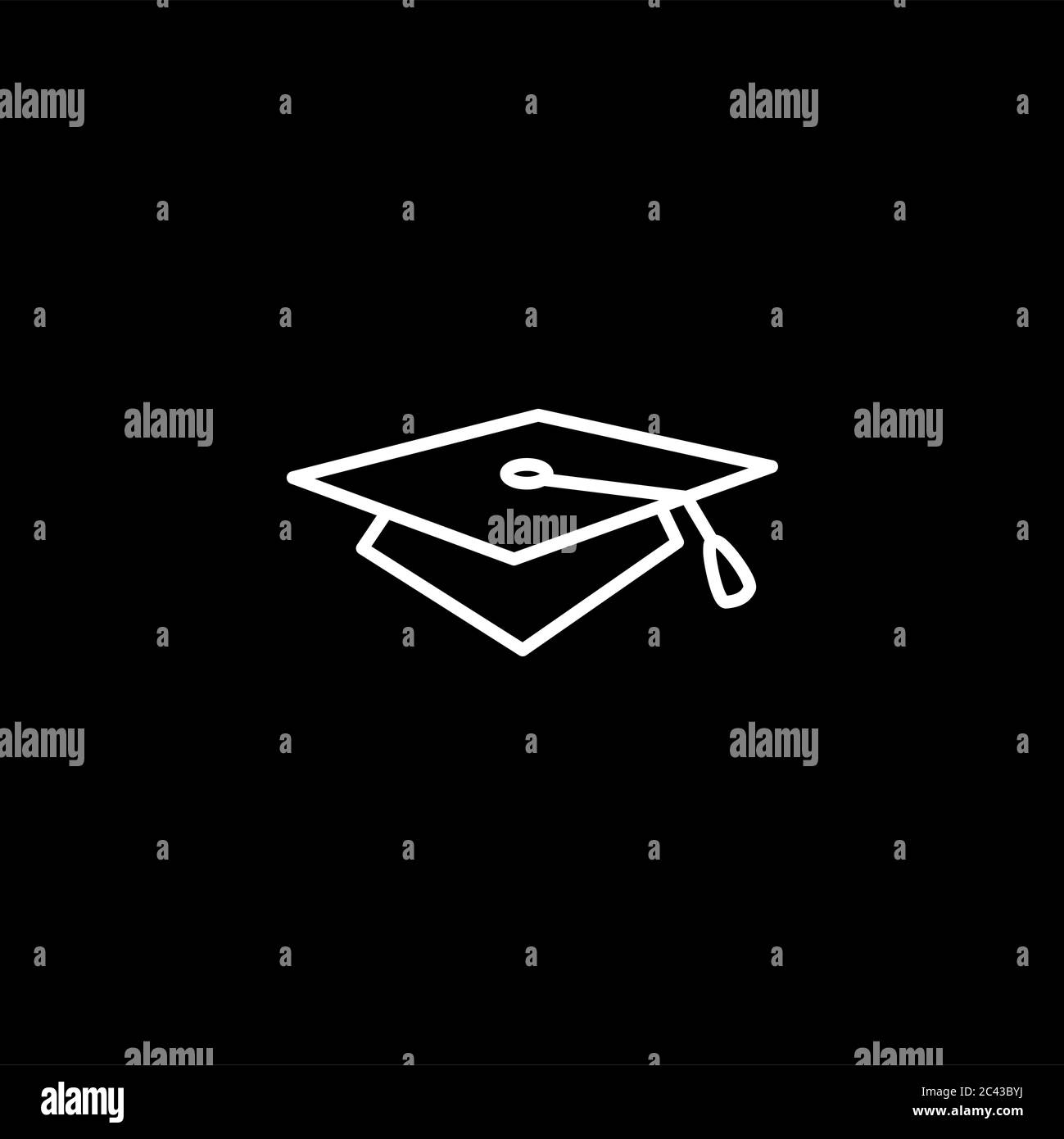 Graduation Hat Line Icon On Black Background. Black Flat Style Vector ...
