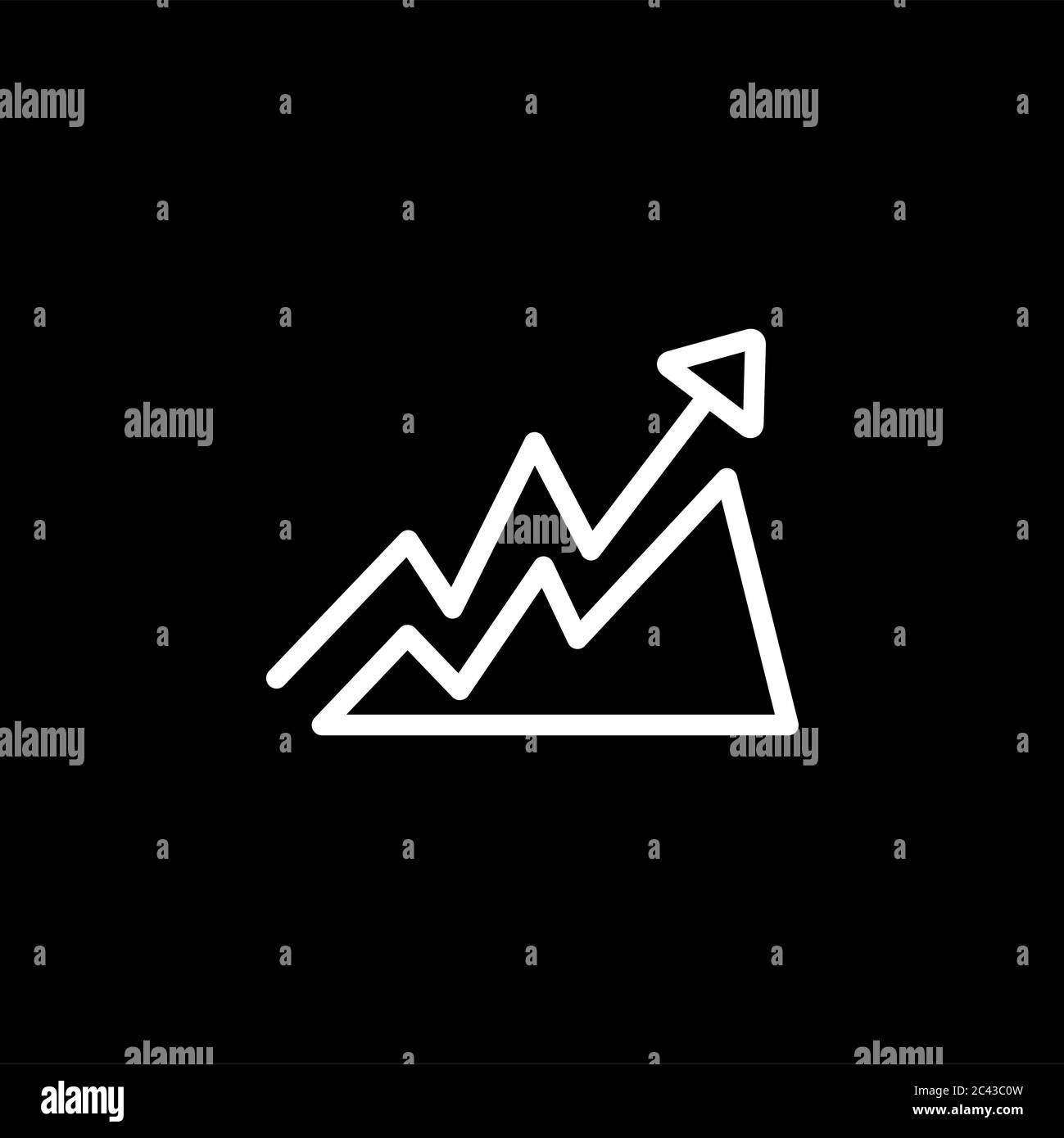 Growing Graph Line Icon On Black Background. Black Flat Style Vector ...