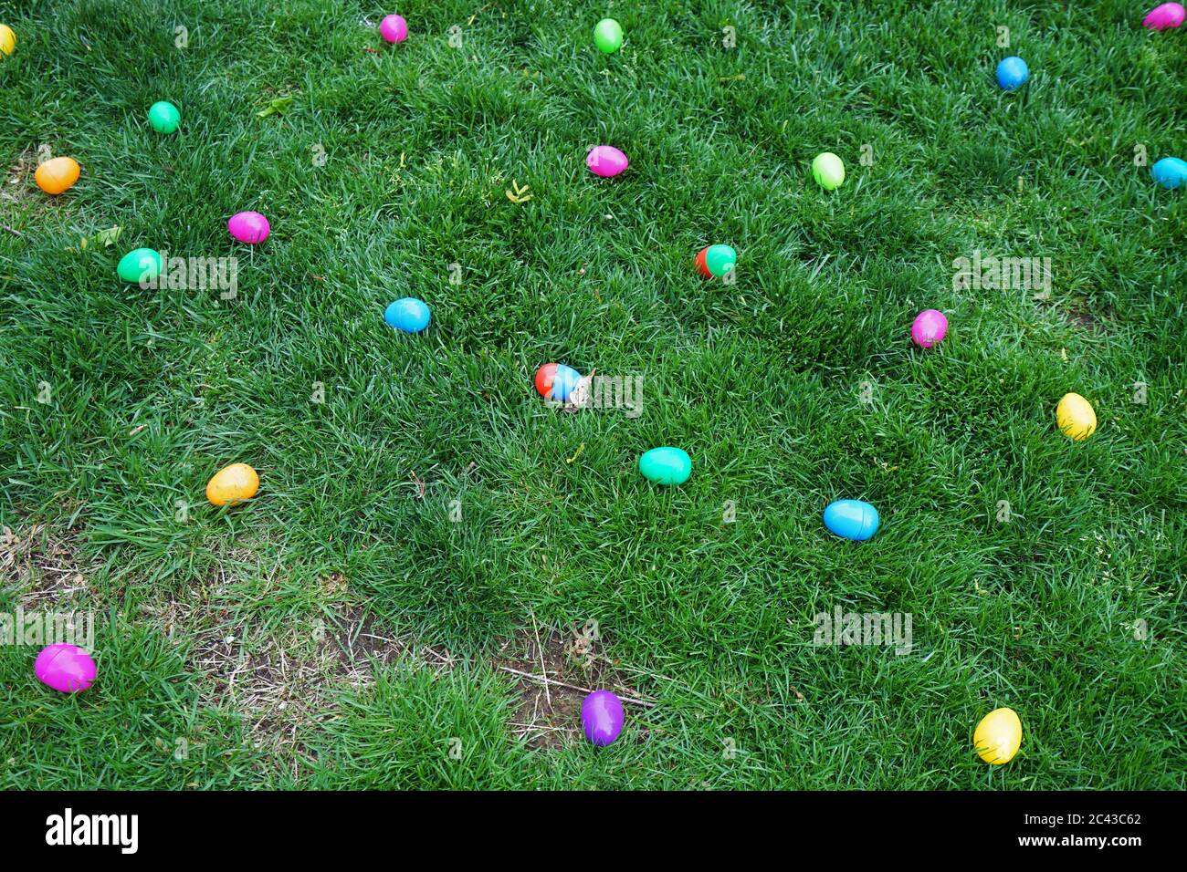 Colorful Easter eggs laying on the green grass Stock Photo - Alamy