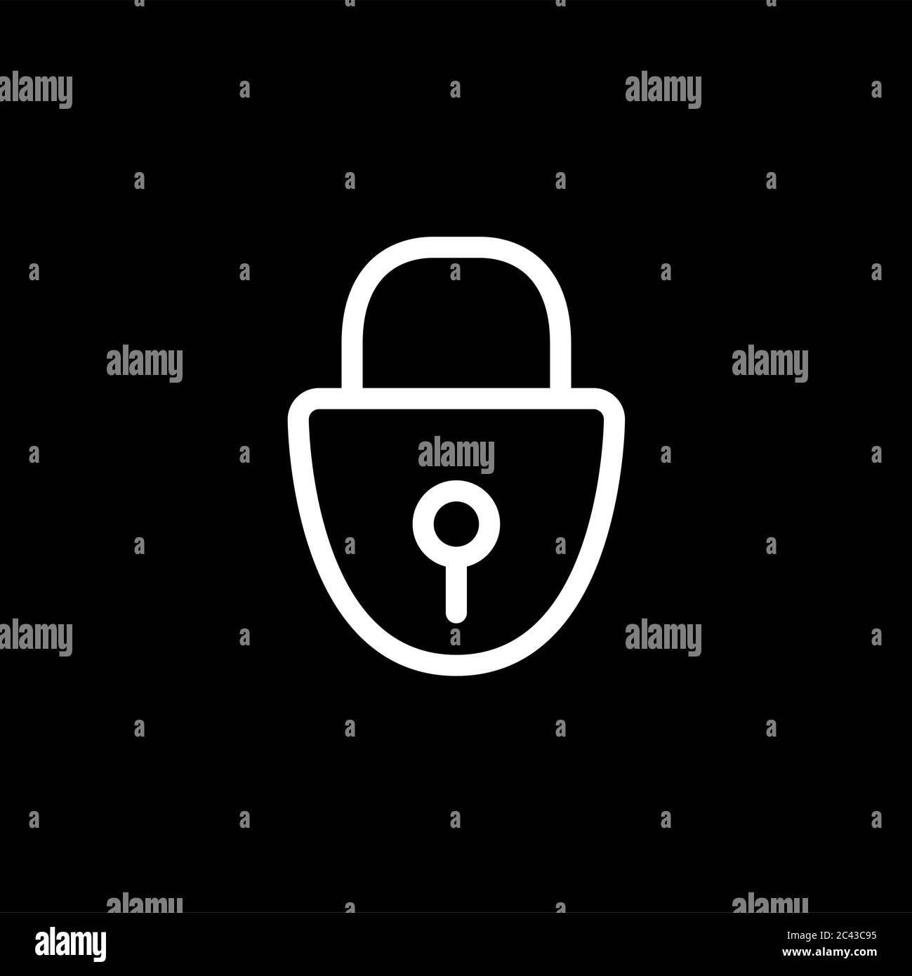 Lock Line Icon On Black Background. Black Flat Style Vector