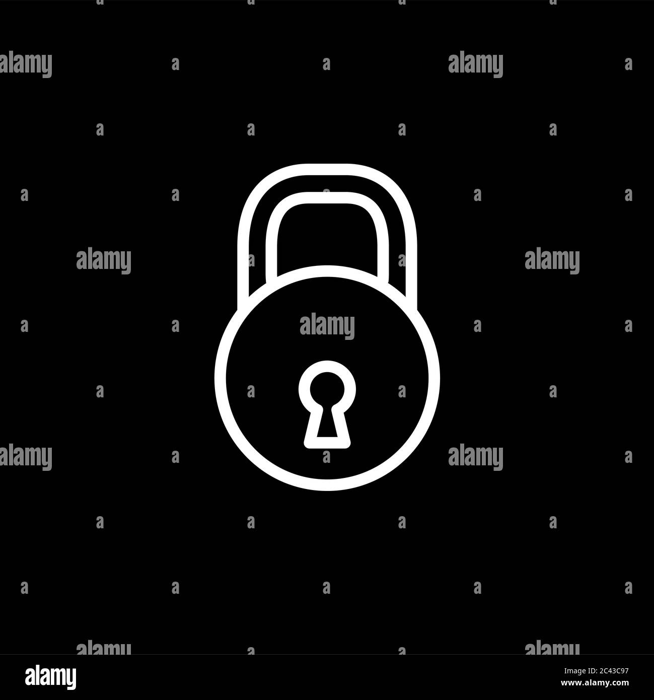 Lock Line Icon On Black Background. Black Flat Style Vector ...