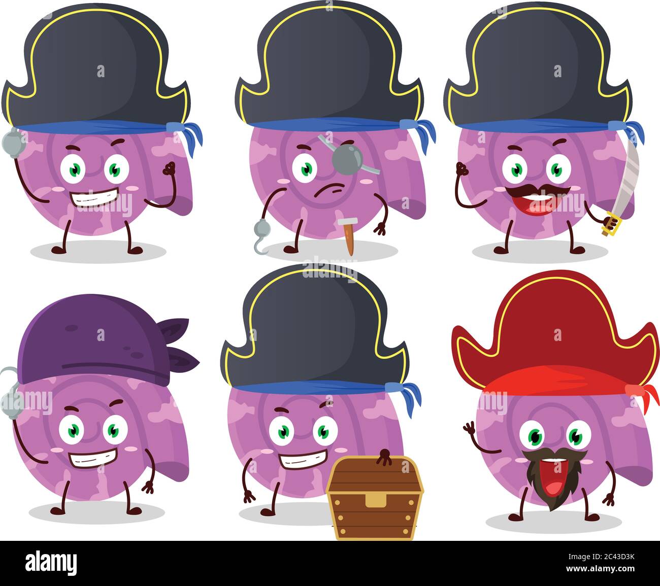Cartoon Character Of Purple Clam With Various Pirates Emoticons Stock Vector Image Art Alamy