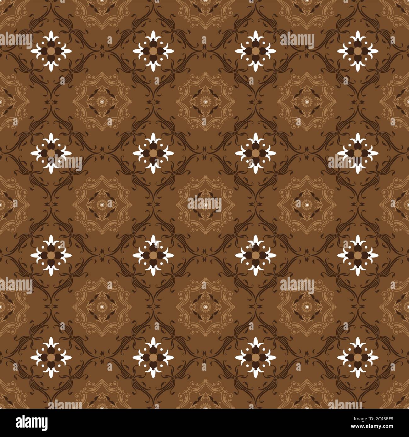 Simple flower pattern on Central Java batik with dark brown color ...