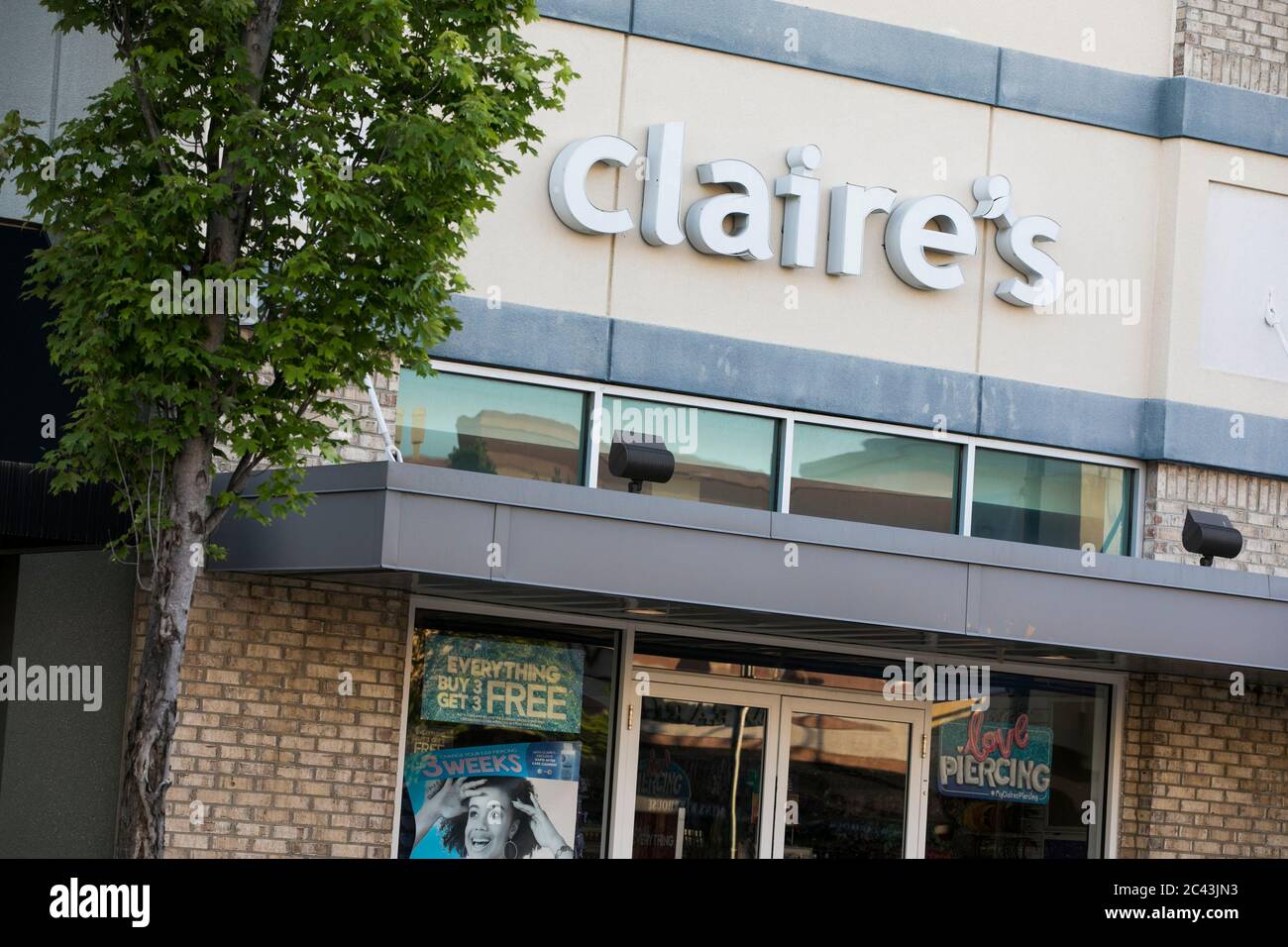 A logo sign outside of a Claire's retail store location in Bowie, Maryland on June 8, 2020. Stock Photo