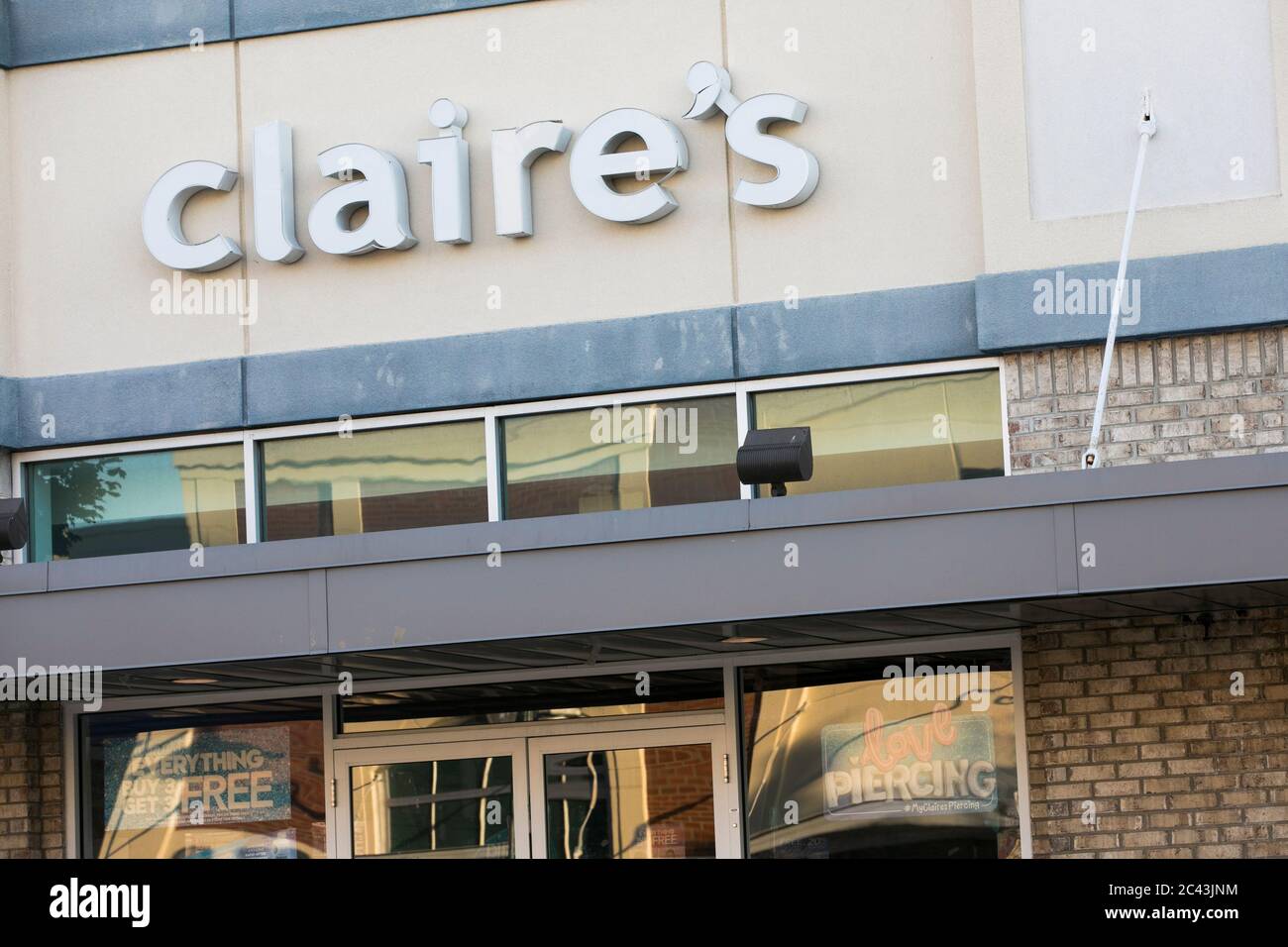 A logo sign outside of a Claire's retail store location in Bowie, Maryland on June 8, 2020. Stock Photo