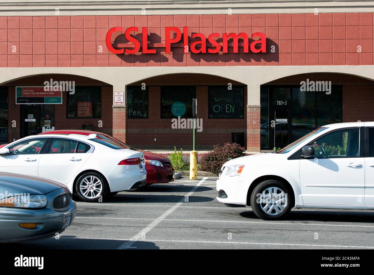 A logo sign outside of a facility occupied by CSL Plasma in Hagerstown, Maryland on June 10, 2020. Stock Photo