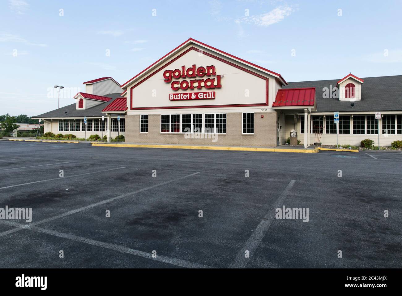 A logo sign outside of a Golden Corral Buffet & Grill location in Hagerstown, Maryland on June 10, 2020. Stock Photo