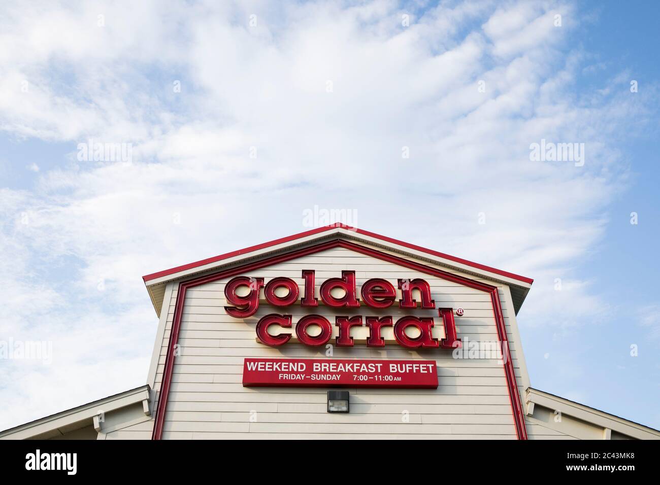 A logo sign outside of a Golden Corral Buffet & Grill location in Hagerstown, Maryland on June 10, 2020. Stock Photo
