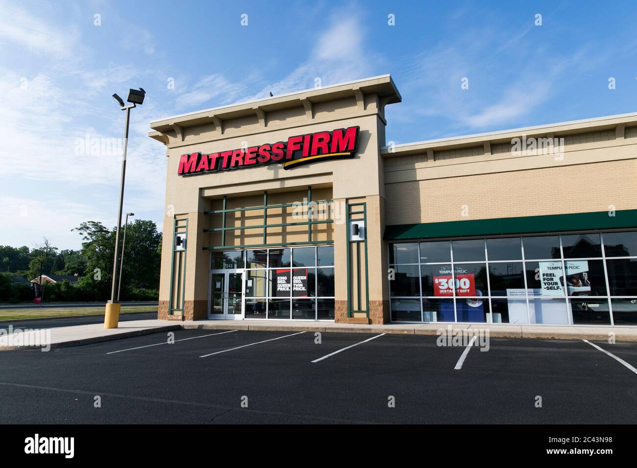 A logo sign outside of a Mattress Firm retail store location in Hagerstown, Maryland on June 10, 2020. Stock Photo