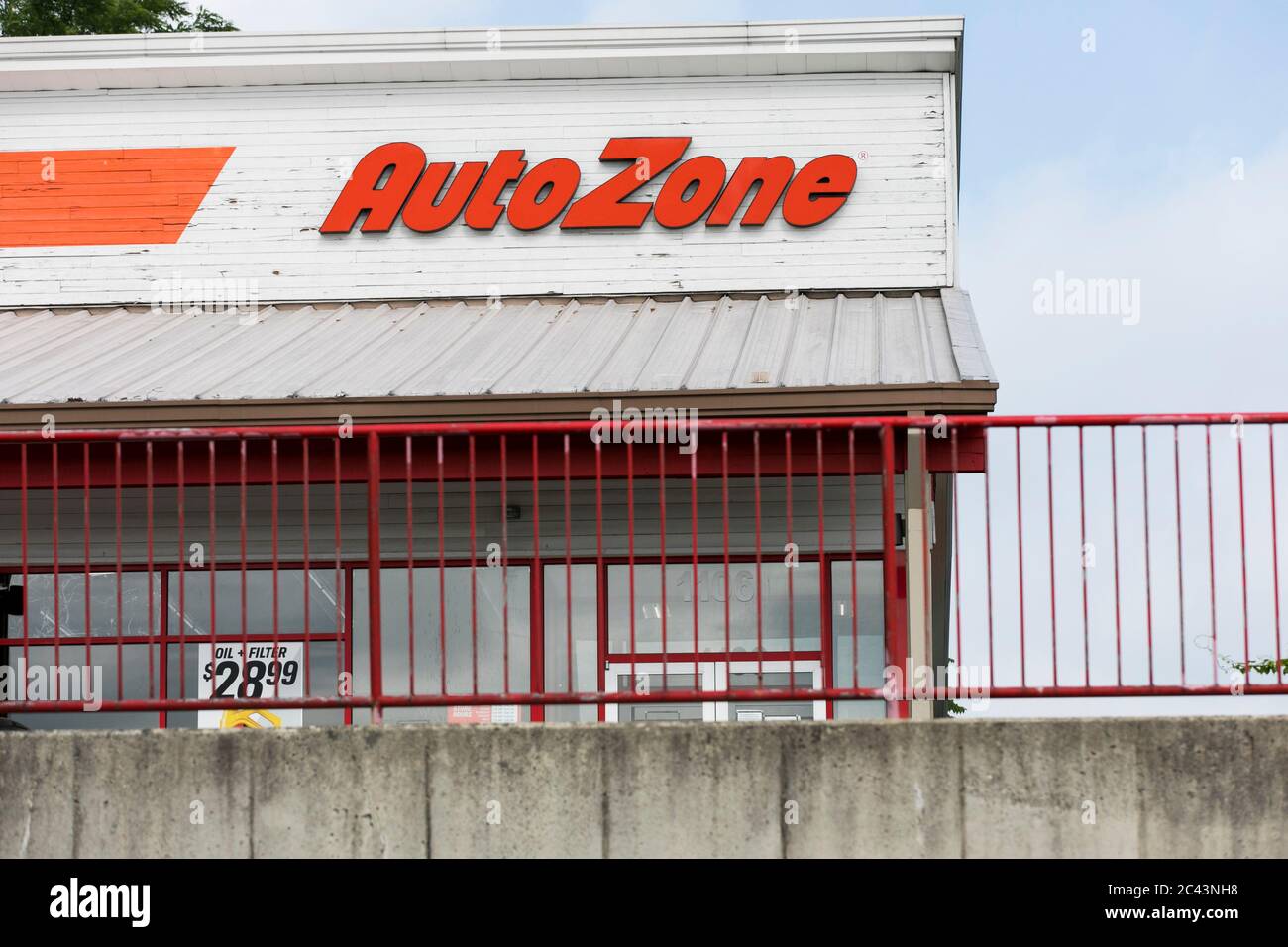 A logo sign outside of a AutoZone retail store location in Frederick, Maryland on June 10, 2020. Stock Photo