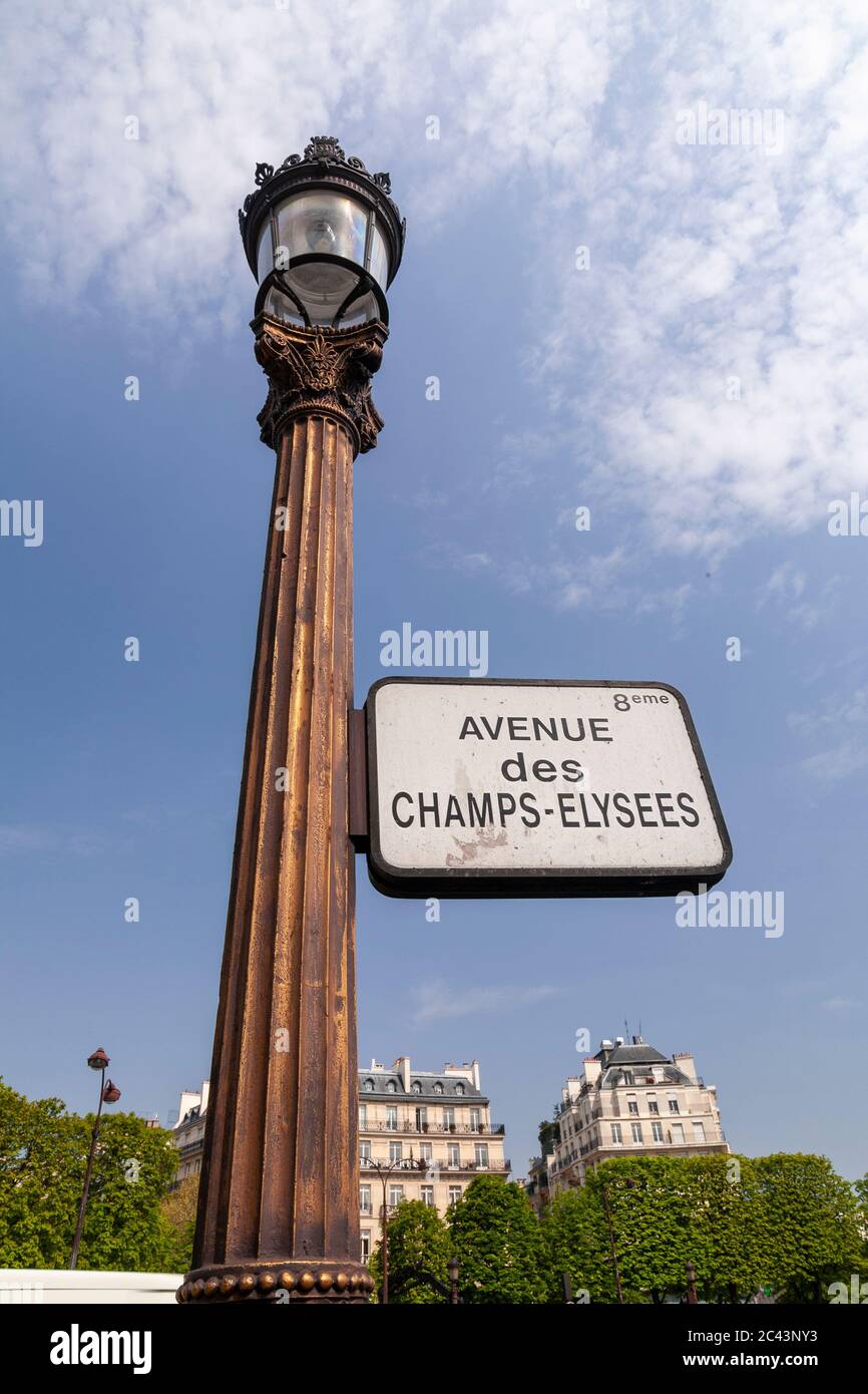 Street sign on the Champs Elysees, Paris, France Stock Photo