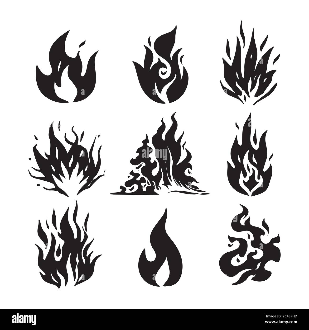 Set of flame and fire in vintage style. Hand drawn engraved monochrome  bonfire sketch. Vector illustration for posters, banners and logo Stock  Vector Image & Art - Alamy