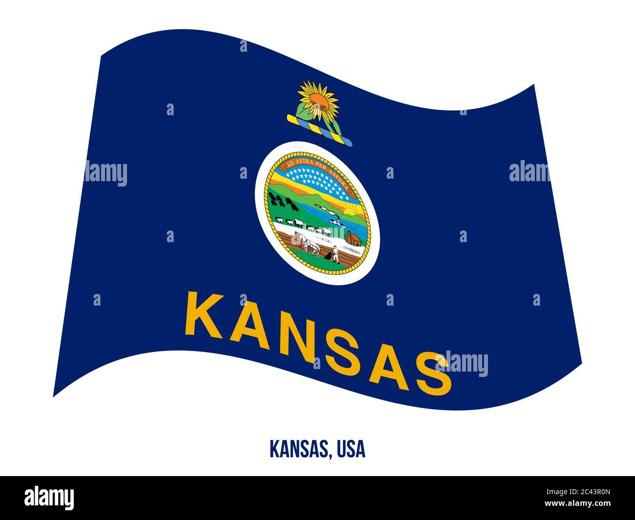 Kansas (USA State) Flag Waving Vector Illustration on White Background