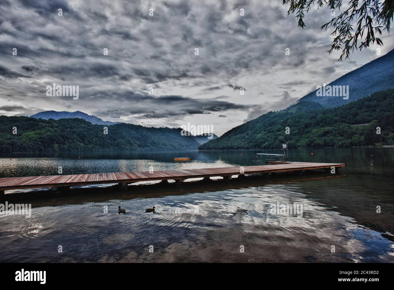 Footbridge on Lago di Levico, Trentino, Italy Stock Photo