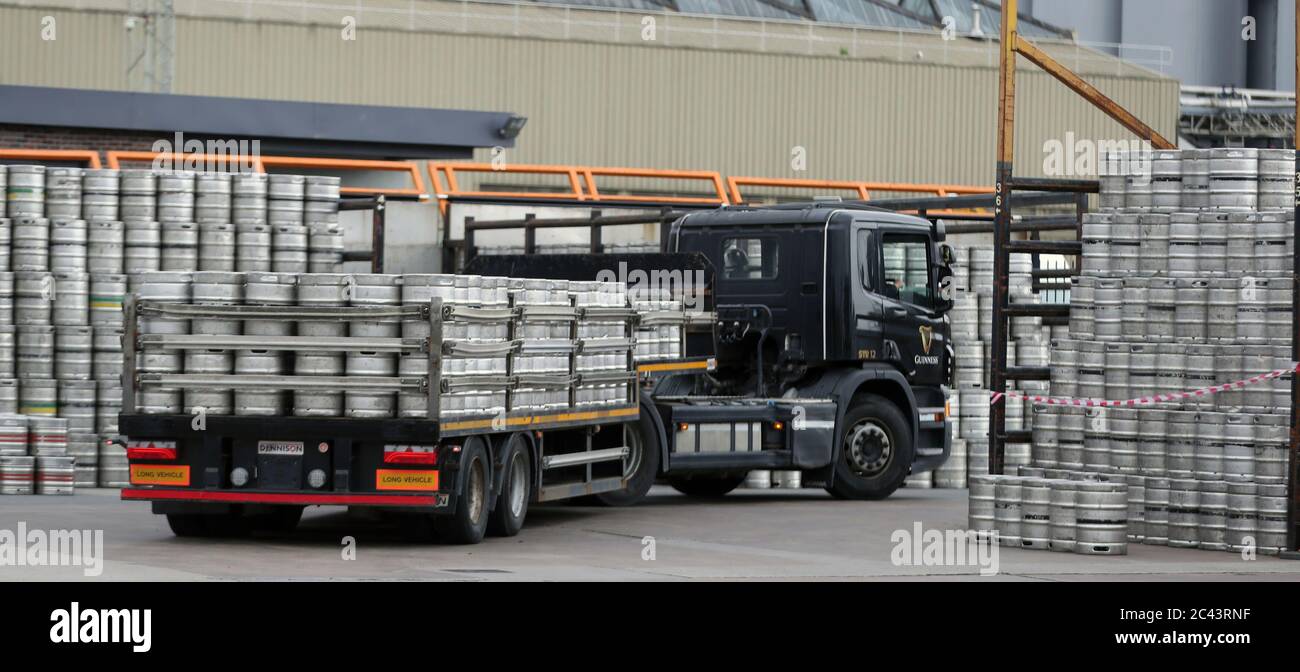 A truck filled with kegs of Guinness leaving the St James's Gate