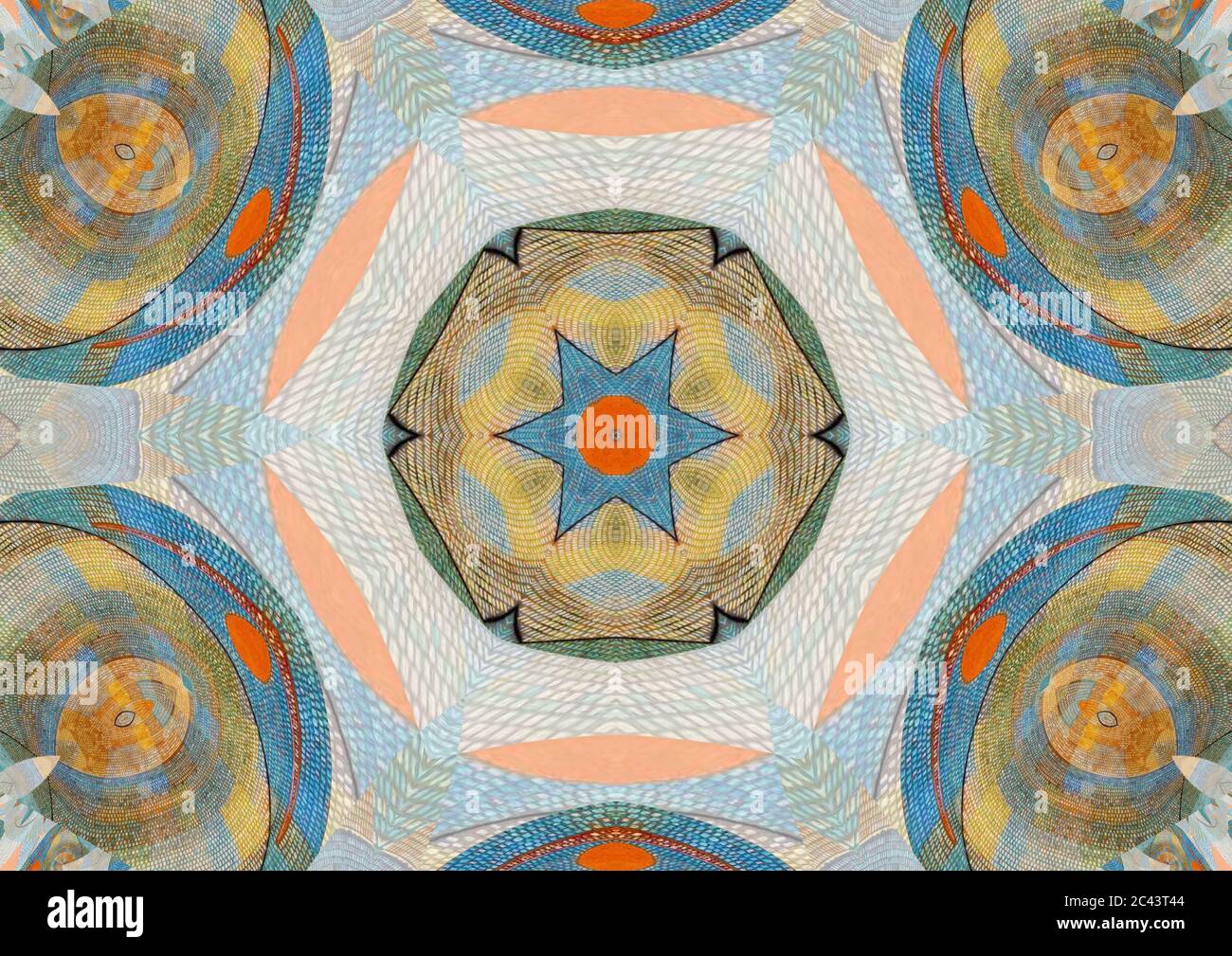 Mandala created using the muted colours of Ad Parnassum (1932) the artwork considered to be Paul Klee's masterpiece. Stock Photo